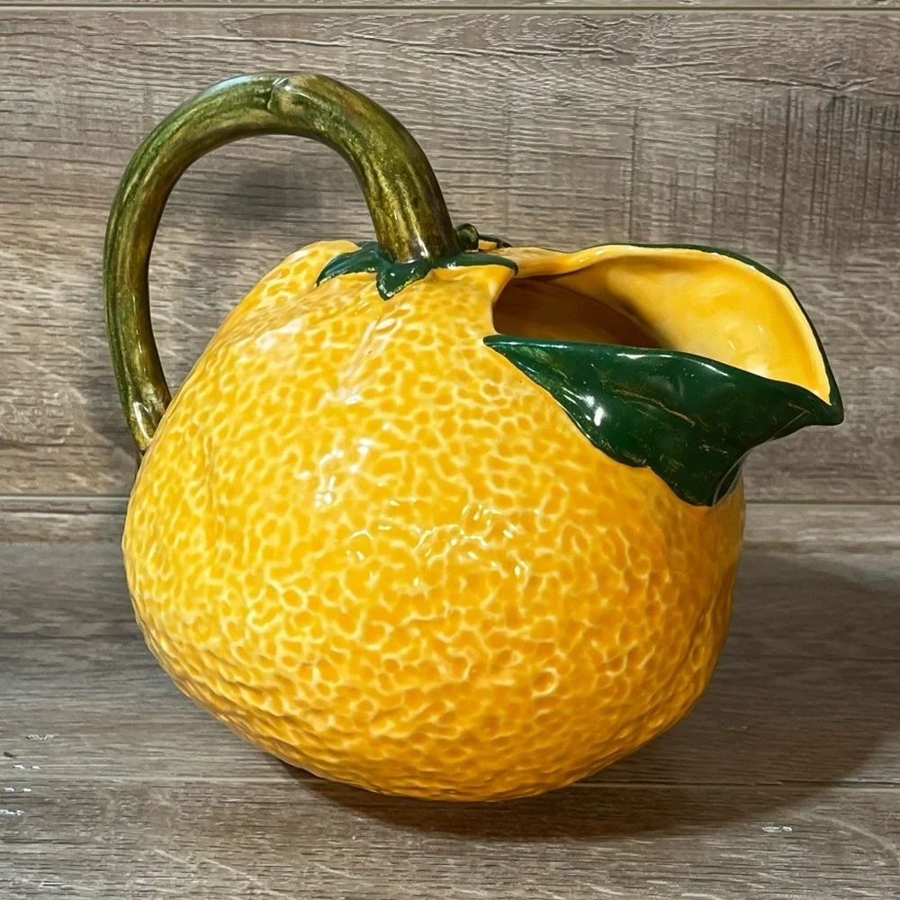 Orange Shaped Pitcher Decorative Water Pitcher Ceramic Glazed‎ Inside Vintage